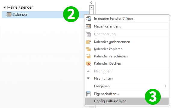 Outlook DAV Konfiguration öffnen