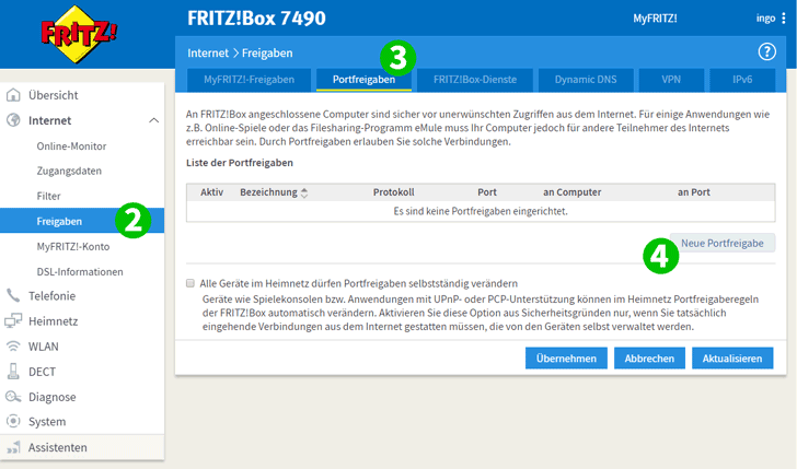 FRITZ!Box 7490 Schritte 2-4