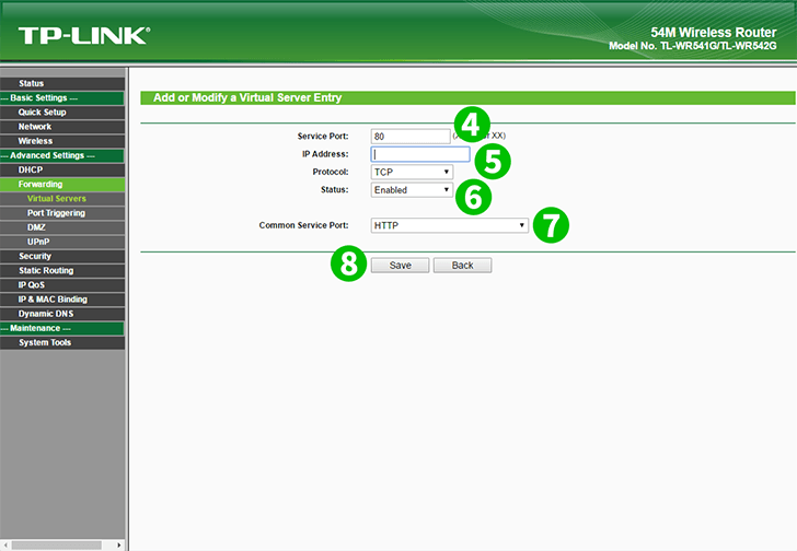 TP-Link TL-WR541G Steps 4-8