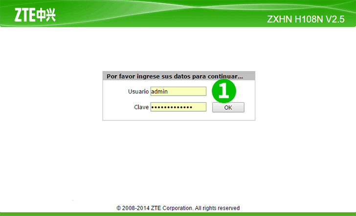 ZTE ZHXN H108N V2.5 Step 1